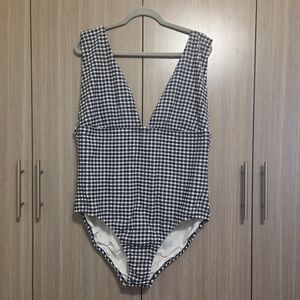 J. Crew Navy and White Gingham One Piece Swimsuit